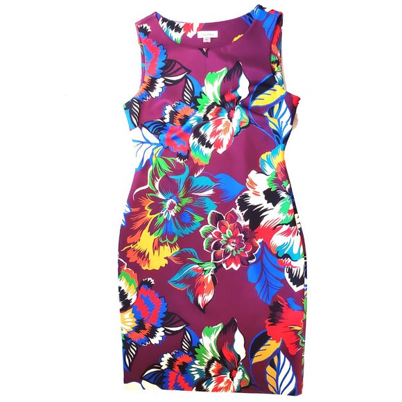 SOLD Calvin Klein Tropical Floral Scuba Colorful Sheath Dress Women's Size 10 - Picture 2 of 12
